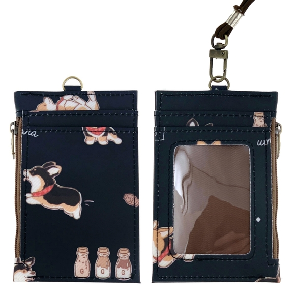 Uma Hana Accessories - Waterproof Tricolor Corgi ID Badge Card Holder Coin Purse W/ Stretchy Lanyard